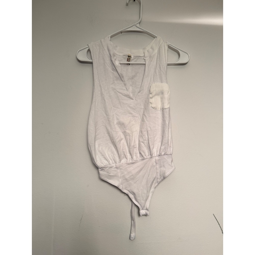 Intimately Free People Womens White V-Neck Sleeveless Pocket Bodysuit Small